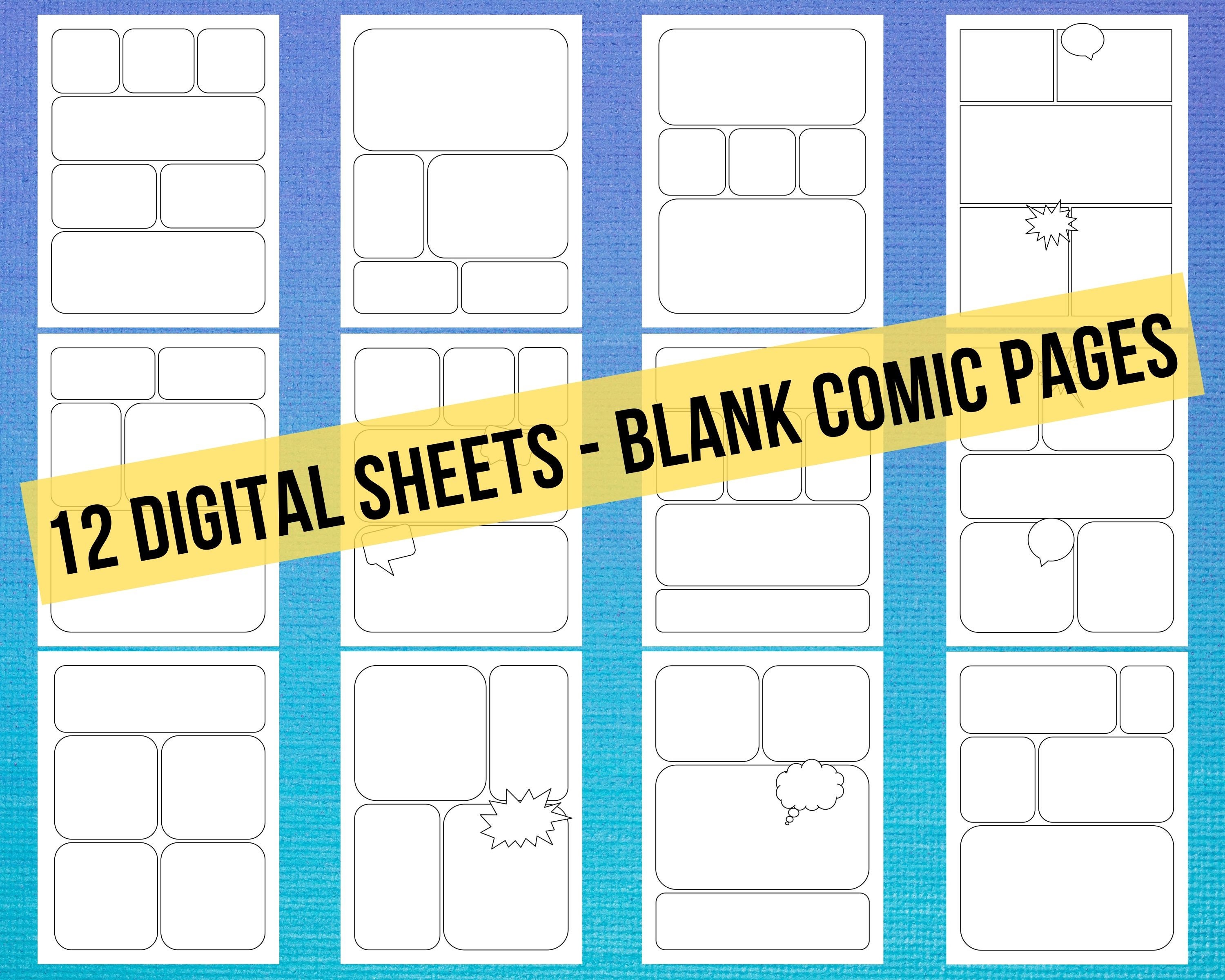 12 Printable Blank Comic Book Pages Callouts Digital Paper Pack Make