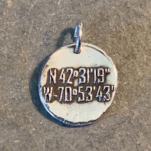 Salem Latitude and Longitude, GPS coordinates, witch trial, Massachusetts, shipping, early America, wax seal jewelry, Salem necklace