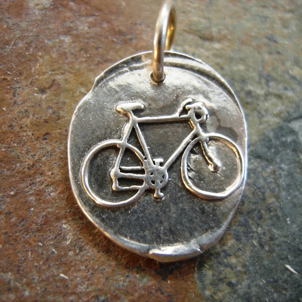 Bike Wax Seal Charm, fiets, PMC, rit, cyclus, mountainbike, race, liefdadigheid, fietser, zilveren bronzen lakzegel sieraden, fietsketting