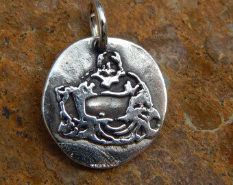 Laughing Buddha Wax Seal Charm, Hotei, monk, buddha with big tummy, smiling buddha, silver buddha charm, bronze buddha charm,buddha necklace