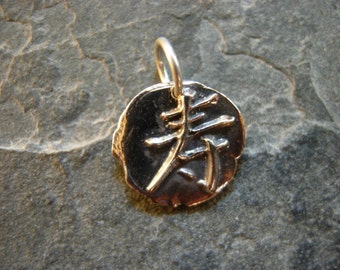 Chinese Symbol Longevity Wax Seal Charm, live long, long lived, life expectancy, silver bronze wax seal jewelry, chinese longevity necklace