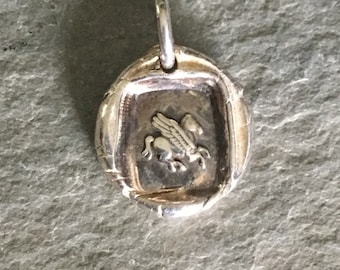 Pegasus Wax Seal Charm, horse, wings, aspiration, flying horse, accomplishment, stability, silver bronze wax seal jewelry, pegasus necklace