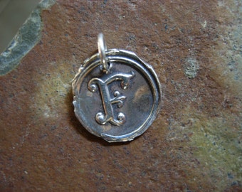 F Wax Seal Charm, letter, initial, alphabet, spell, word, children, kids, mom, mother, grandmother, bridesmaid, vintage, wax seal jewelry