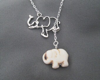 Collier Éléphant Chanceux Blanc Cassé - Style Lariat