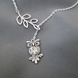 Owl and Branch Lariat Necklace