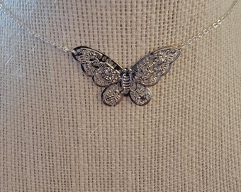 Filigree Silver Butterfly Necklace - Choose your length