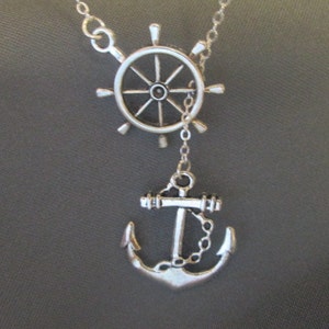 Rudder and Anchor Lariat Necklace