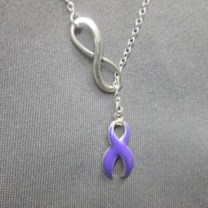 Purple Support Ribbon Necklace - Lariat Style