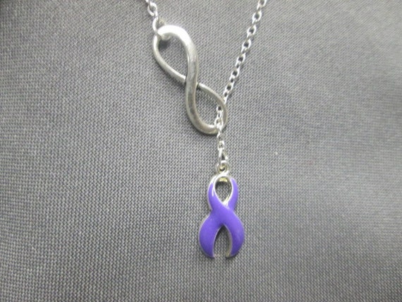 Purple Support Ribbon Necklace - Lariat Style