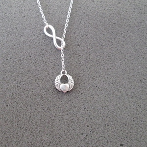 On the Wings of Love Heart Lariat Necklace