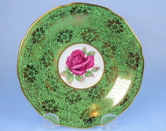 Green Paragon saucer only, Paragon pink rose saucer, Paragon green and gold saucer, replacement saucer, saucer only 5" wide