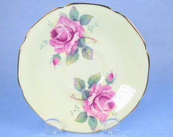 Soft yellow Paragon tea cup saucer, Paragon double pink rose saucer, Pink rose Paragon, saucer only, replacement saucer