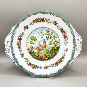 Royal Albert Chelsea Bird cake plate with handles, English Bone China, Vintage serving plate, Bird of Paradise, Chelsea Bird plate