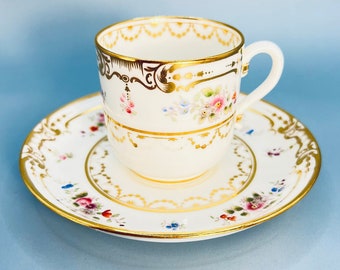 1800's Minton for Higgins and Seiter New York demitasse cup and saucer, Rare antique cup and saucer, Demitasse teacup