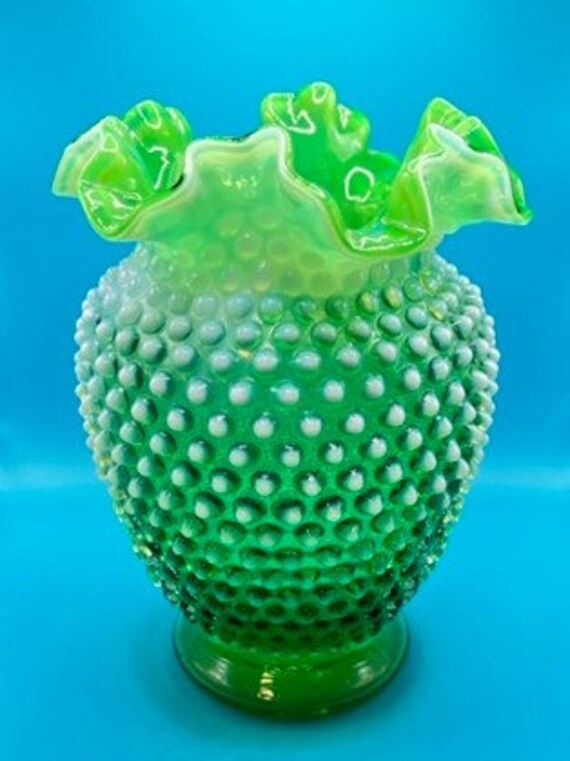 Early Fenton Hobnail Ruffled Vase Large Fenton Vase 8 Etsy