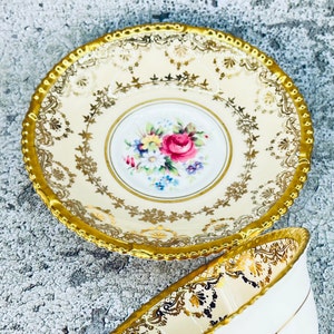 Vintage gold lace Paragon tea cup and saucer set, Paragon pink rose china, Vintage bridal gift, Garden tea party, High class tea set image 7