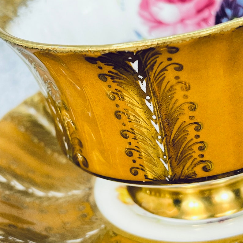 Vintage Paragon tea cup and saucer, Paragon Gold feathers, Garden tea party, Vintage tea party image 8