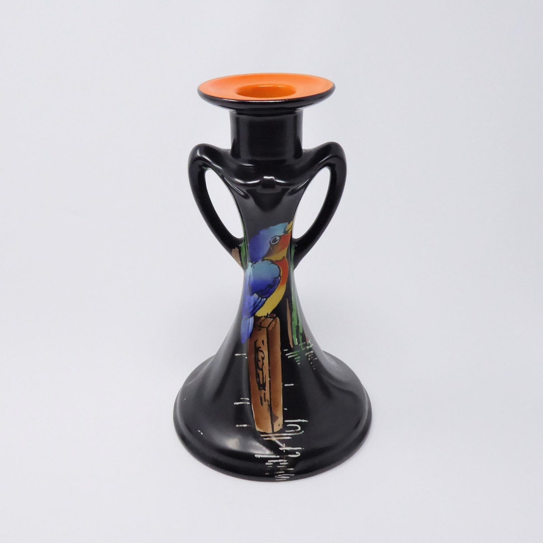 Shelley Black Kingfisher Candlestick Black Matte Kingfisher Candle