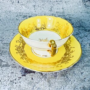 Coalport yellow and gold tea cup and saucer set, Coalport England tea set, Garden tea party, Vintage bone china image 6