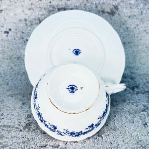 Coalport Blue floral tea cup and saucer set, Coalport England tea set, Garden tea party, Vintage bone china image 10