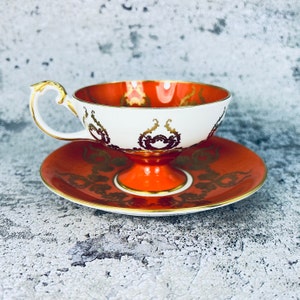 Vintage Aynsley Orchard signed Jones orange pedestal tea cup and saucer, Aynsley fruit, Vintage English tea set, Bridal shower gift image 6