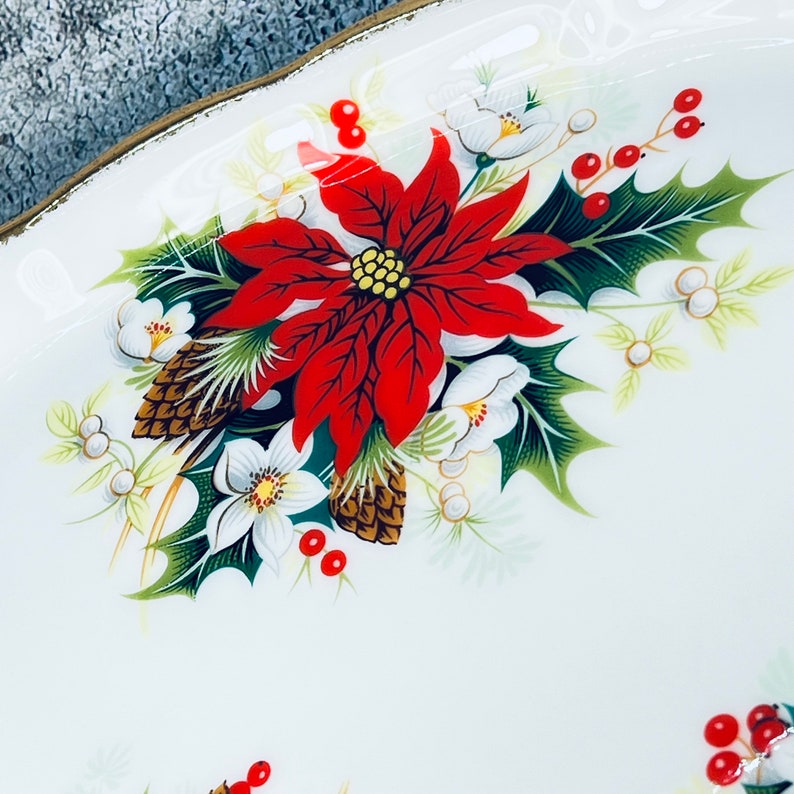Royal Albert Yuletide oval serving dish, Royal Albert cream and sugar tray, Christmas bone china dish, Christmas bone china plate large 10 image 2