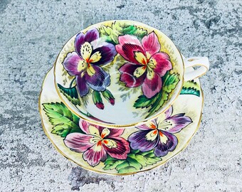 Vintage Grovenor England tea cup and saucer set, Hand painted tea set, English tea party, Bridal shower gift, Garden tea party