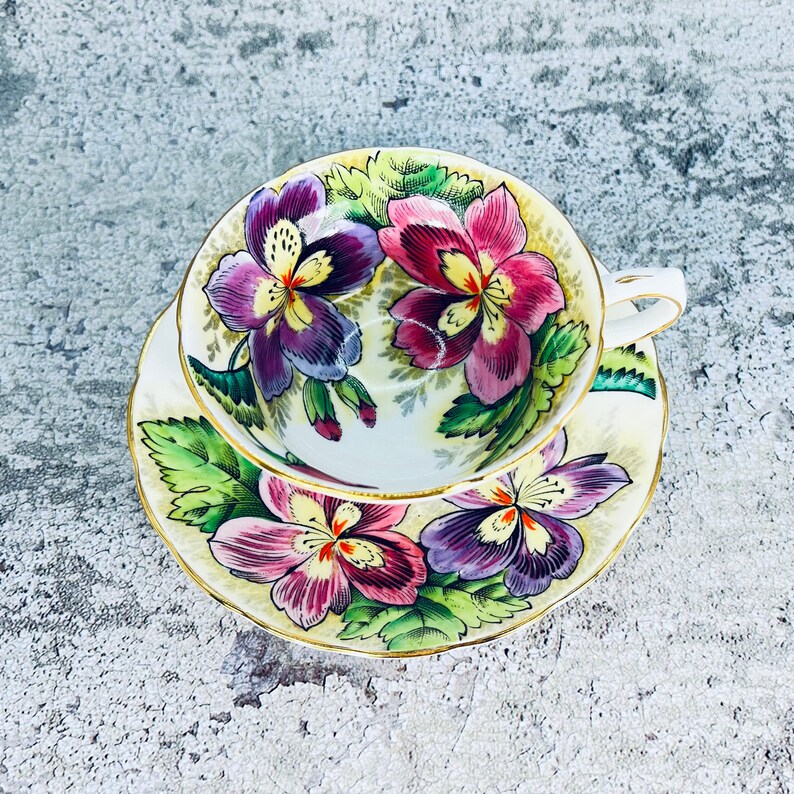 Vintage Grovenor England tea cup and saucer set, Hand painted tea set, English tea party, Bridal shower gift, Garden tea party image 1
