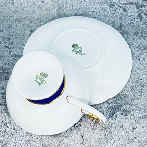 Vintage Aynsley cobalt blue and gold pedestal tea cup and saucer set, English tea party image 10