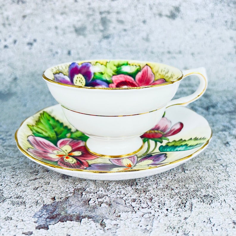 Vintage Grovenor England tea cup and saucer set, Hand painted tea set, English tea party, Bridal shower gift, Garden tea party image 5