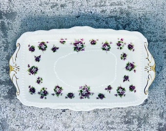 Royal Albert Sweet Violets sandwich serving tray, Sweet Violets china plate, Bone china tray, Wedding shower party plate, Vintage tea party