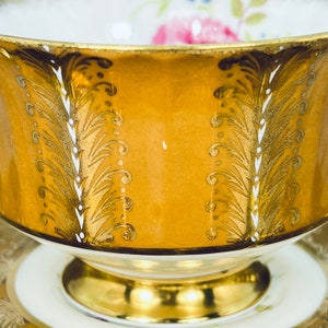 Vintage Paragon tea cup and saucer, Paragon Gold feathers, Garden tea party, Vintage tea party image 3