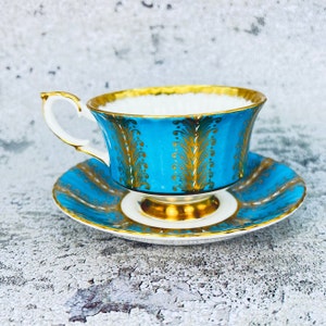 Vintage Paragon tea cup and saucer, Blue Paragon gold feathers, Garden tea party, Vintage tea party image 6