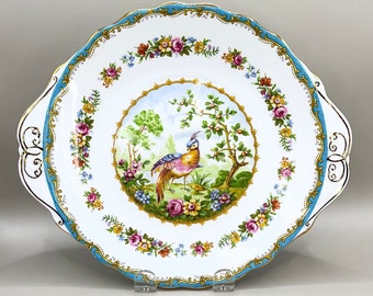 Royal Albert Chelsea Bird cake plate with handles, English Bone China, Vintage serving plate, Bird of Paradise, Chelsea Bird plate