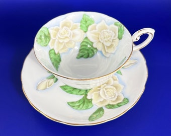 Vintage Tuscan Hawaiian Flowers tea cup and saucer set, Tuscan Gardenia flower tea set, English bone china