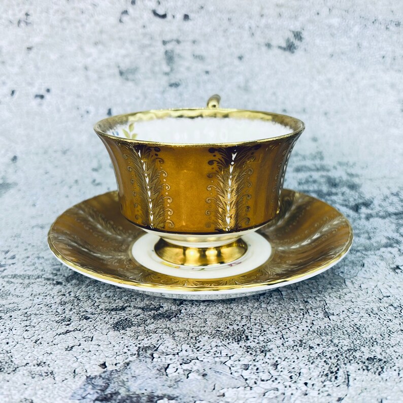 Vintage Paragon tea cup and saucer, Paragon Gold feathers, Garden tea party, Vintage tea party image 6