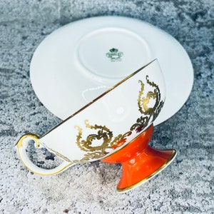 Vintage Aynsley Orchard signed Jones orange pedestal tea cup and saucer, Aynsley fruit, Vintage English tea set, Bridal shower gift image 5