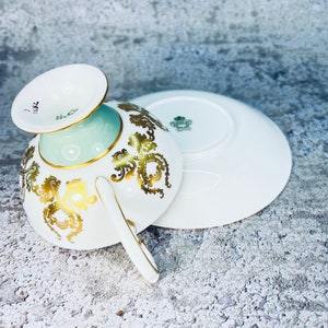 Vintage Aynsley Orchard signed Jones green pedestal tea cup and saucer, Aynsley Orchard fruit, Vintage English tea set, Bridal shower gift image 9