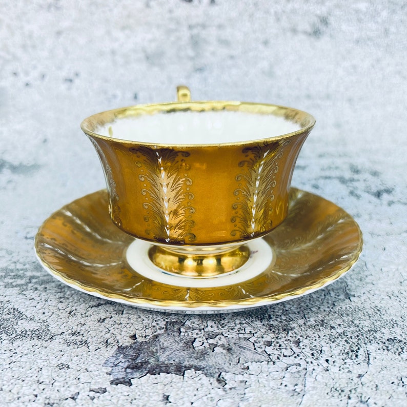 Vintage Paragon tea cup and saucer, Paragon Gold feathers, Garden tea party, Vintage tea party image 9