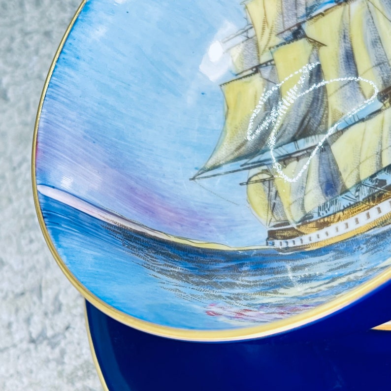 RARE Vintage Aynsley England Clipper Ship tea cup and saucer, Cobalt blue Aynsley sailing ship tea set, English tea set, Teacup collector image 8