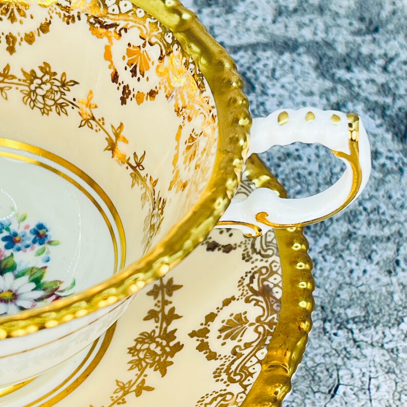 Vintage gold lace Paragon tea cup and saucer set, Paragon pink rose china, Vintage bridal gift, Garden tea party, High class tea set image 5
