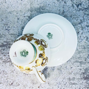 Vintage Aynsley Orchard signed Jones green pedestal tea cup and saucer, Aynsley Orchard fruit, Vintage English tea set, Bridal shower gift image 10