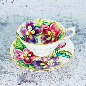 Vintage Grovenor England tea cup and saucer set, Hand painted tea set, English tea party, Bridal shower gift, Garden tea party image 8