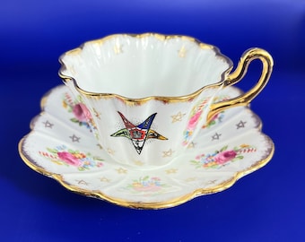 Royal Stuart Spencer Stevenson Masonic tea cup and saucer set, Eastern Star tea set, Order of the Eastern Star