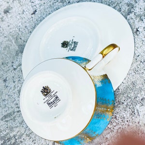 Vintage Paragon tea cup and saucer, Blue Paragon gold feathers, Garden tea party, Vintage tea party image 10