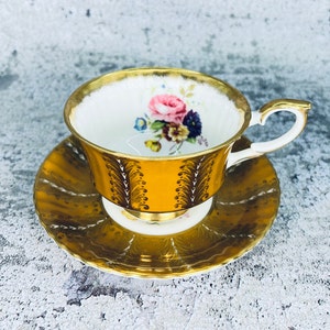 Vintage Paragon tea cup and saucer, Paragon Gold feathers, Garden tea party, Vintage tea party image 5