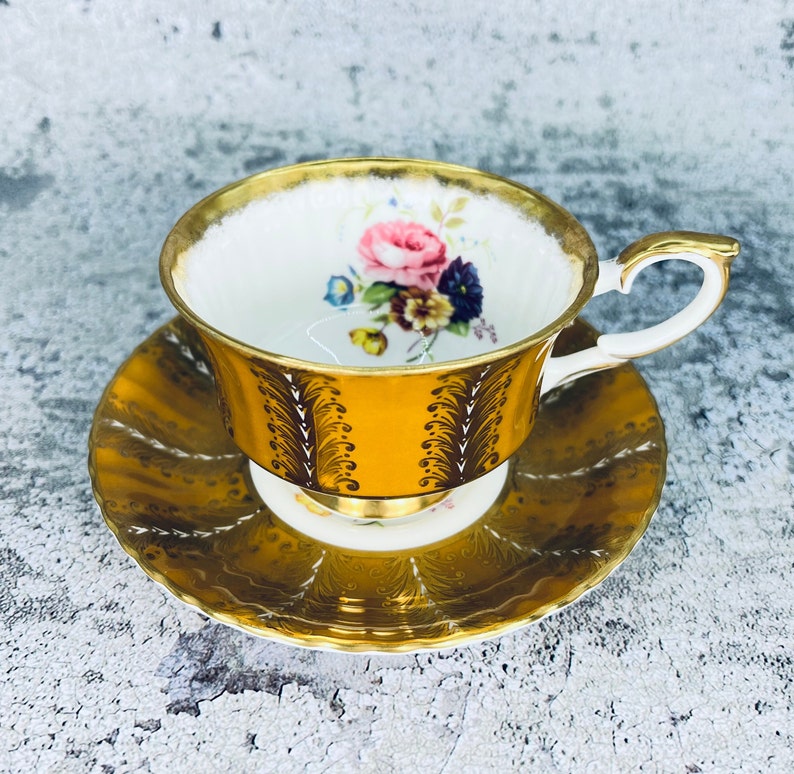 Vintage Paragon tea cup and saucer, Paragon Gold feathers, Garden tea party, Vintage tea party image 5