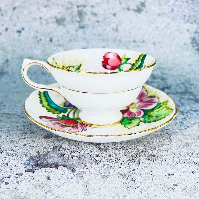 Vintage Grovenor England tea cup and saucer set, Hand painted tea set, English tea party, Bridal shower gift, Garden tea party image 7