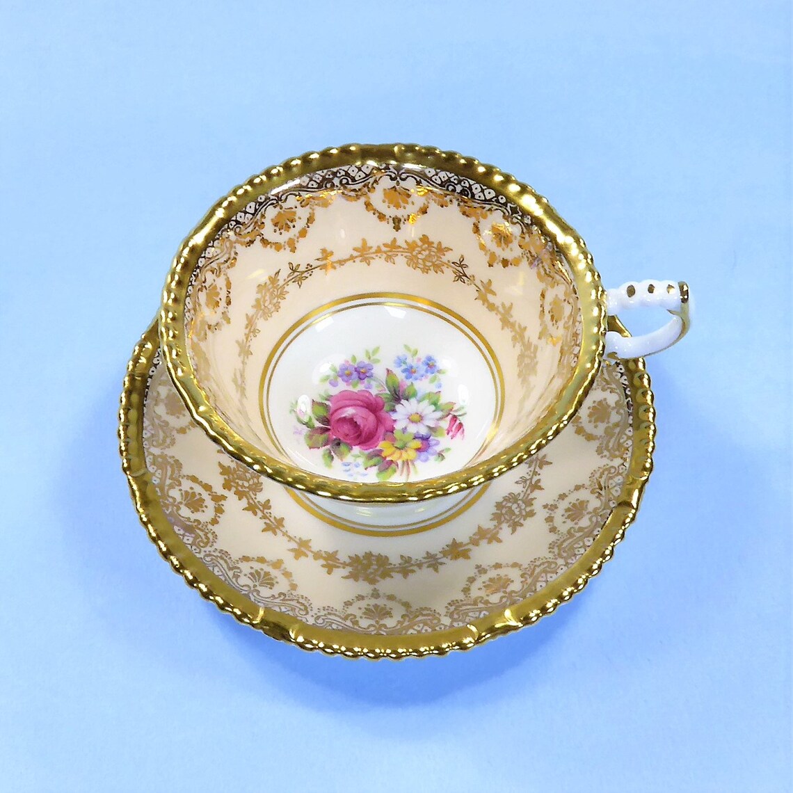 RARE Paragon tea cup and saucer with elegant gold beaded rim Etsy