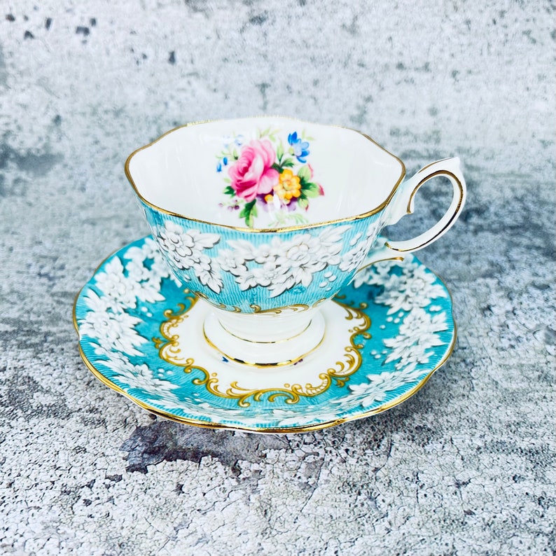 Royal Albert Enchantment tea cup and saucer set, Vintage bridal shower gift, English tea party, Garden teaparty image 1